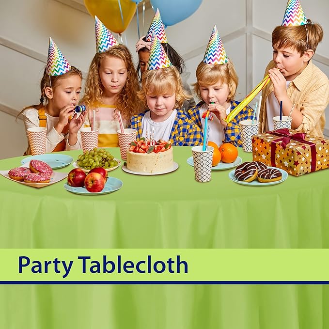 Party Dimensions Lime Green Disposable Plastic Tablecloth for Round Tables (12 Pack) 84 inches Table Cloths for Parties, Events & Weddings, Indoors & Outdoors, Plastic Table Cover
