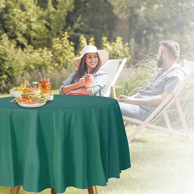 Party Dimensions Green Disposable Plastic Tablecloth for Round Tables (12 Pack) Table Cloths for Parties, Events & Weddings, Indoors & Outdoors, 84 inches, Plastic Table Cover