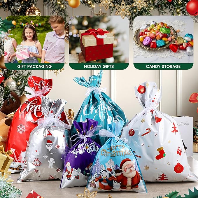 ADDSERK 27PCS Christmas Gift Bags with Tags & Ribbon Ties, Assorted Sizes for Xmas Holiday Present Wrapping & Festival Party Supplies-(Small/Medium/Large)