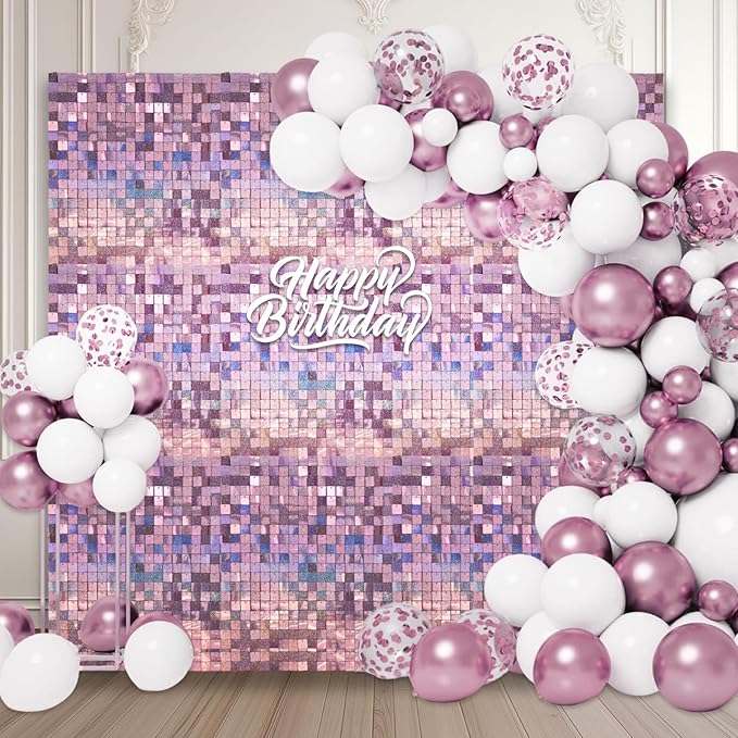 36 PCS Light Pink Shimmer Wall Backdrop, Laser Square Sequin Photo Backdrops Panel, Glitter Wall Background for Birthdays, Weddings, Halloween, Engagements, Disco Bachelorette Party Decoration (6x6FT)