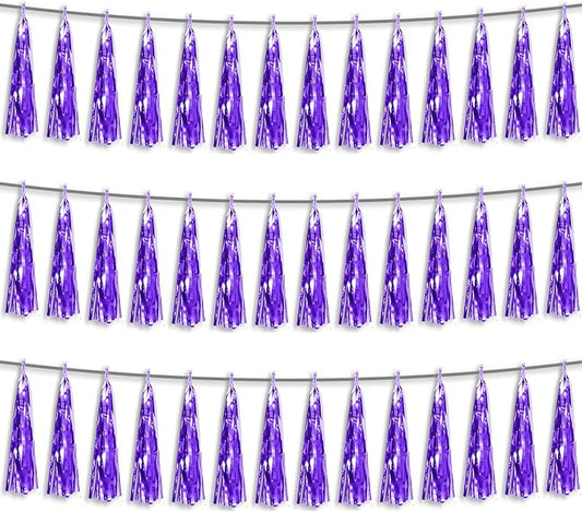 3P Purple Foil Fringe Metallic Tassel Streamers Banner Tassel Garland for Parade Floats, Bachelorette, Wedding, Birthday, Halloween, Christmas, Bridal/Baby Shower Party Decorations