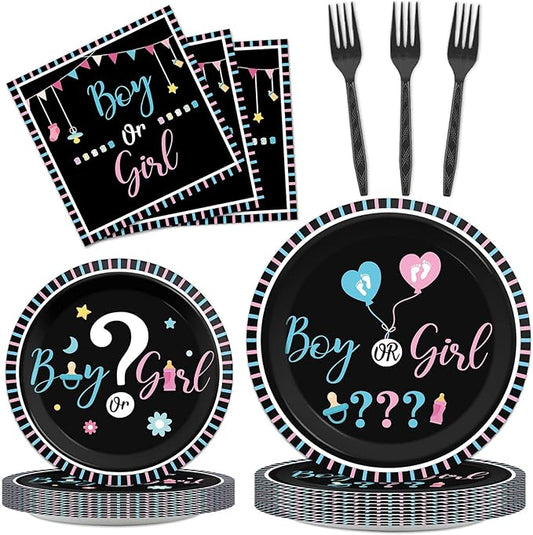 96 Pieces Gender Reveal Party Plates Boy or Girl Theme Party Decorations Gender Reveal Paper Plates and Napkins Boy or Girl Disposable Dessert Tableware Set Halloween Baby Shower Supplies 24 Guests