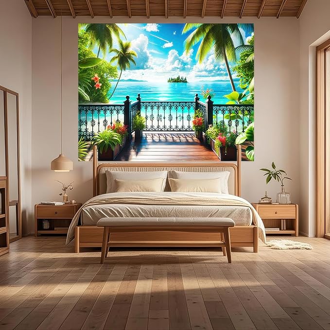 Beach Background Banner 8x6ft Hello Summer Seaside Scenery Party Decoration Background Photo Prop Summer Hawaii Photography Backdrops Outdoor Photo Party Outdoor Sunshine Luau Themed