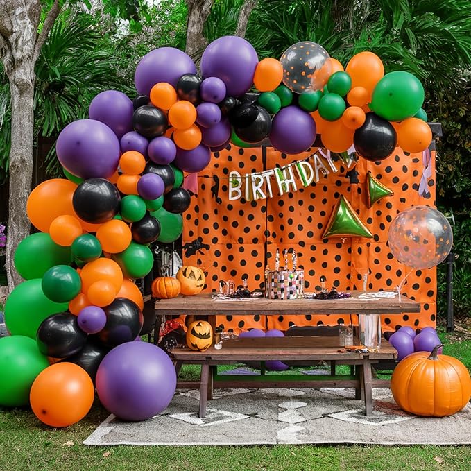Purple Green Orange Balloons Set, 12inch Halloween Ballons Black Balloon Confetti Purple Green Orange Balloons For Girls Birthday Baby Shower Bridal Halloween Party Decorations