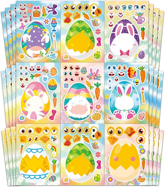 Aowplc 32 Sheets Easter Make A Face Animal Stickers Mix and Match Easter Crafts for Kids Party Favors Supplies