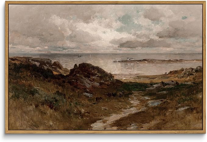 InSimSea Framed Canvas Wall Art Vintage Decor, Seaside Path Wilderness Landscape Paintings Artwork, Large Prints, Retro Wall Decorations for Living Room Bedroom Bathroom, 16"x24"