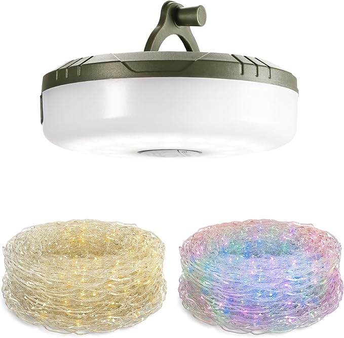 EverBrite Camping String Lights Rechargeable LED Camping Lamp, 29.5FT Outdoor Tent Lights 8 Lighting Modes, USB Charging RGB Modes Hanging Light for Awning Tent/Garden/Party/Christmas Festival Decor