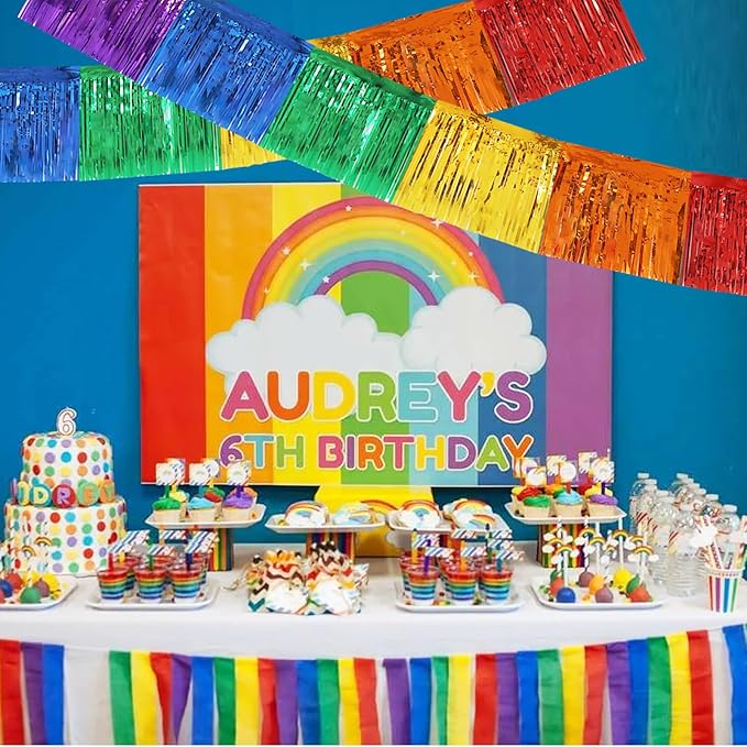 BEISHIDA 3 Packs Metallic Foil Fringe Garland Colorful Wall Hanging Tinsel Fringe Banners for Car Floats Bridal Shower Wedding Birthday Easter Graduation Holiday Party Decoration(30 Feet)