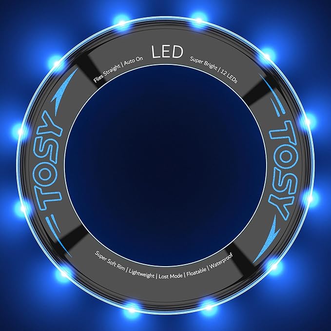 TOSY Flying Ring - 12 LEDs, Super Bright, Lost Mode, Auto Light Up, Safe & Soft, Waterproof, Lightweight, Birthday, Camping Toy, Easter Gift for Kid/Boy/Girl