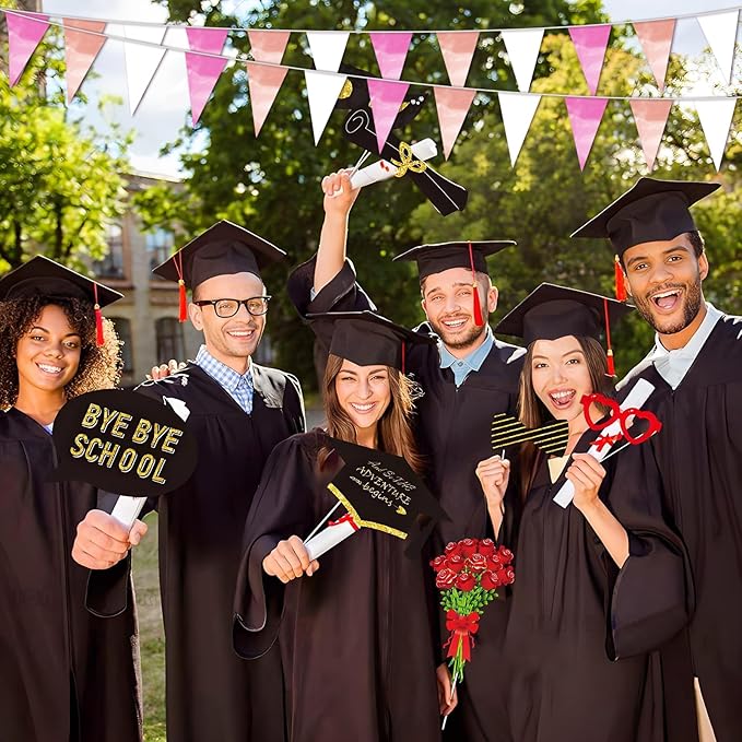 65FT Rose-Gold Pink Glitter Triangle Pennant Banner Flag Metallic Bunting Fabric Garland for Christmas Graduation Wedding Engagement Anniversary Bachelorette Bridal Shower Valentine's Party Supplies