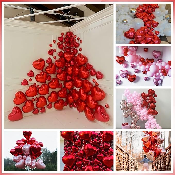 Red Purple Heart Balloons, Heart Shaped Ballons, 20 Pcs 5/10/18 inch Red Purple Foil Love Balloons for Valentine's Day Decorations Wedding Engagement Bridal Showers Anniversary Celebrations