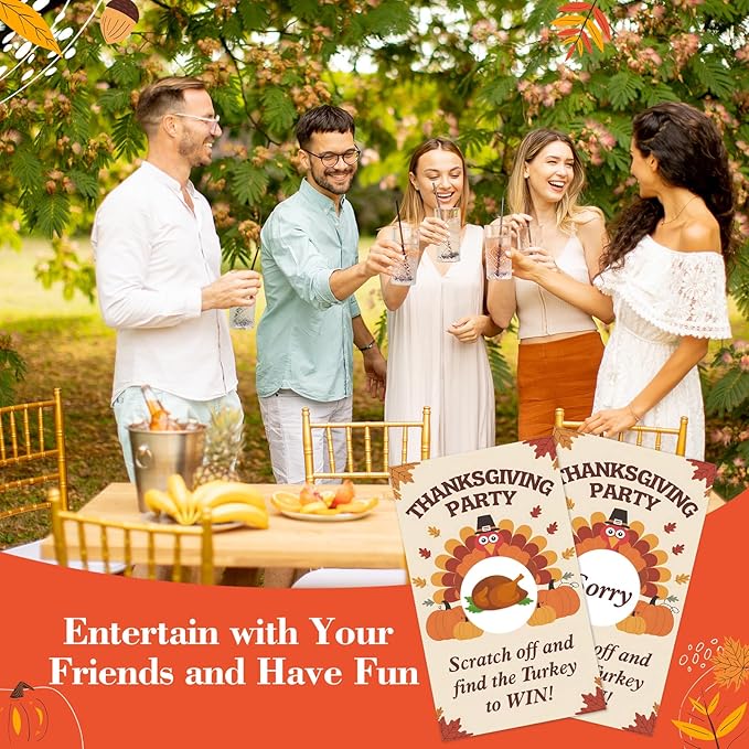 Thanksgiving Scratch Off Cards, 50pcs Fall Harvest Party Scratch Off Tickets, Autumn Game Cards for Adults Family Groups Supplies Classroom Activities - B01