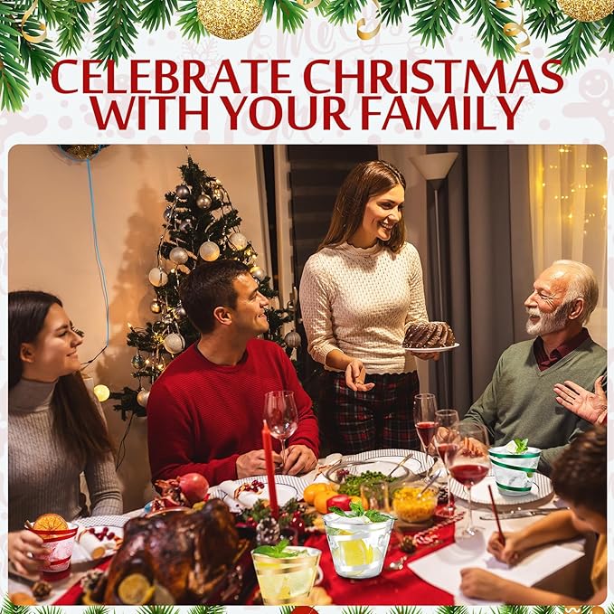 Gejoy 9 oz Rimmed Swirl Plastic Cups Disposable Wine Drinking Cups Clear Elegant Halloween Tumblers for Christmas Party Supplies(Red,Green,Gold,Silver,100 Pcs)