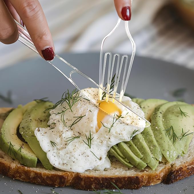 [100 Count] Clear Plastic Knives Heavy Duty, Disposable Steak Knives Plastic Silverware Bulk Washable Cutlery Set Serving Utensils Tableware for Party Supplies,Daily Use,Picnic,Camping,Wedding,BBQ