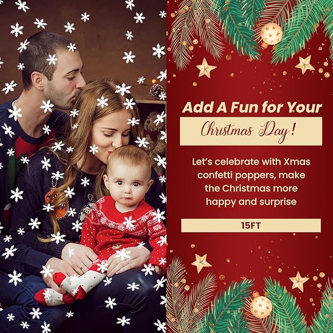 Party Poppers Snowflakes Confetti Cannon 12 Pack Christmas Confetti Popper 12 Inch Confetti Shooters Christmas Snowflakes Confetti Party Cannons Bulk for Decoration New Year Festival Holiday