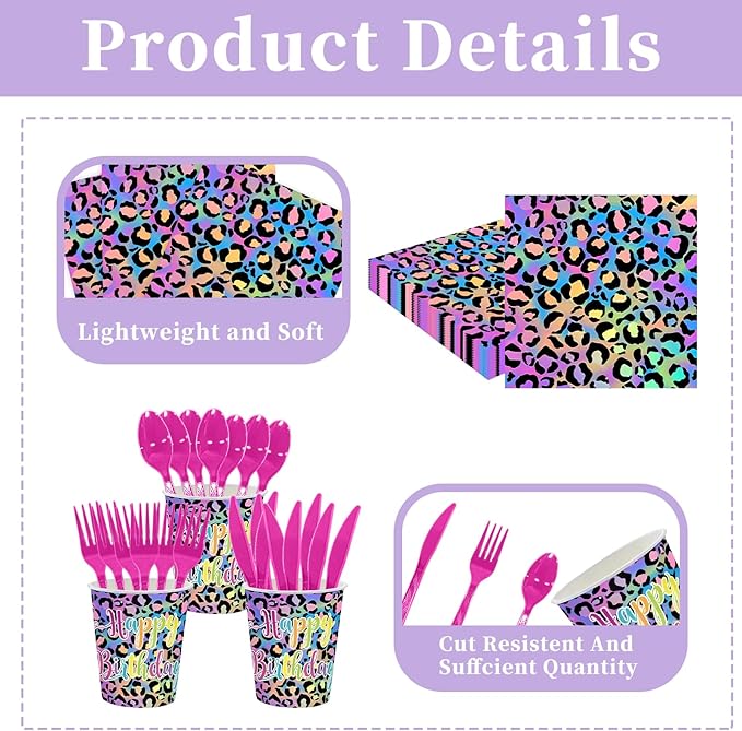 140Pcs Leopard Print Party Decorations,Jungle Animal theme Decorations Include Tableware, Plate, Cup, Napkin, Cutlery, Animal Cheetah Print Birthday Party Supplies Serve 20