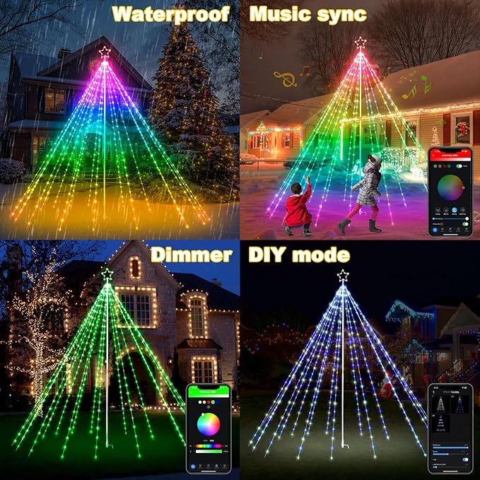 13Ft 622LEDs Outdoor Christmas Lights Yard Decor, Smart Color Changing RGB Flag Pole Christmas Tree Light, App/Remote Control, Timer, Dimmer, Group Control, Waterproof, Large Outside Xmas Decor