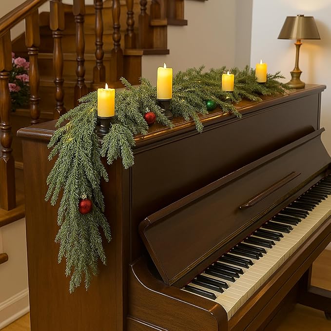 Bdor 2 Pcs 6ft Norfolk Pine Garland – Artificial Greenery Garland for Modern Christmas Decor, Fireplace Mantel, Wedding Arch, Table Runner & Year-Round Indoor Decoration