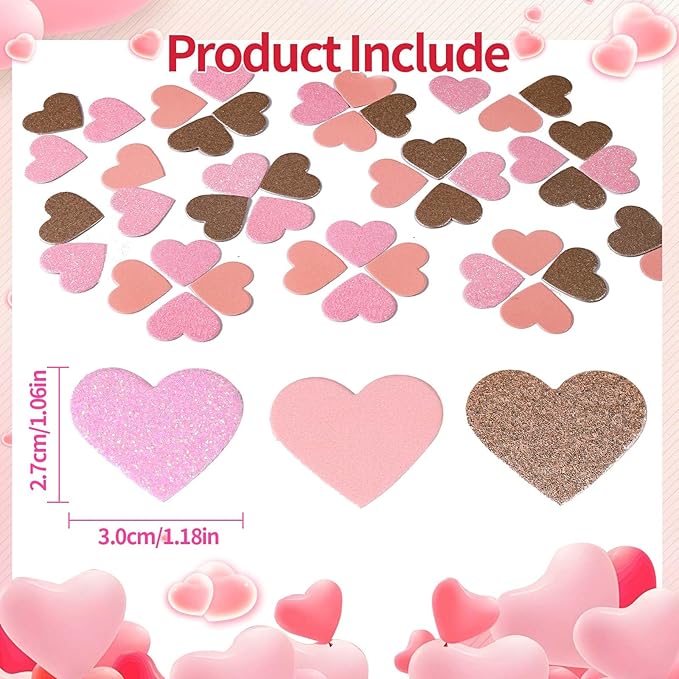 200 Pcs Pink Heart Paper Confetti for Valentine's Day Wedding Baby Shower Birthday Party Table Decoration Supplies