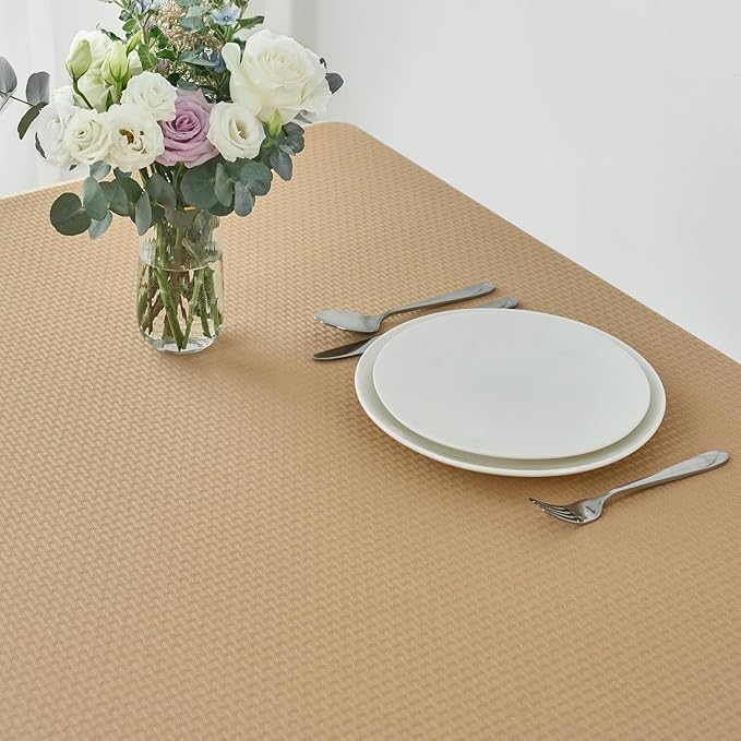 maxmill Rectangle Tablecloth Weaved Pattern Waterproof Spillproof Wrinkle Free Table Cloth, Kitchen Dining Tabletop Decoration, Fabric Table Cover for Holiday Parties, 52 x 70 Inch, Beige