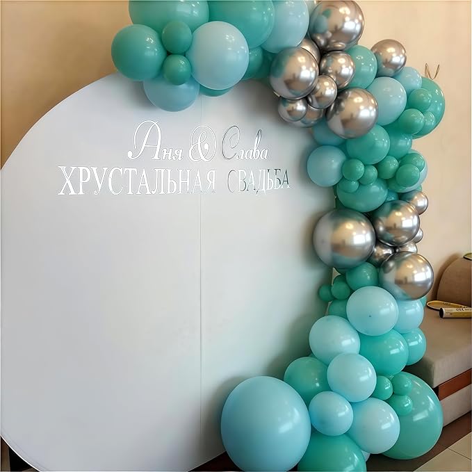 Teal Blue Silver Balloons, 35Pcs Turquoise Light Blue Mint Green Silver White Confetti Latex Balloons Set, Aqua Blue White Silver for Boys Christening Birthday Baby Shower Wedding Party Decorations