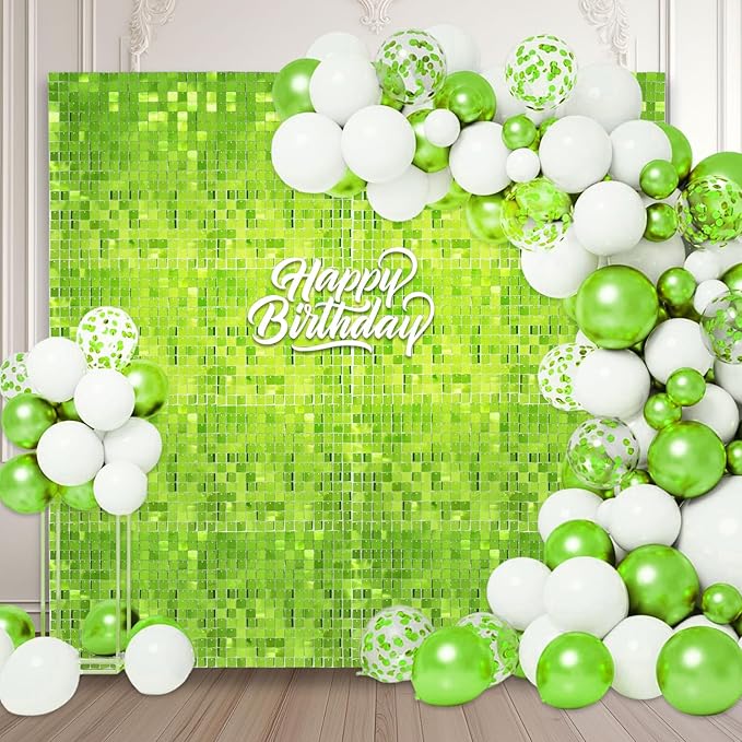 36 PCS Green Shimmer Wall Backdrop, Square Sequin Photo Backdrops Panel, Glitter Wall Background for Birthdays, Weddings, Halloween, Engagements, Disco Bachelorette Party Decoration (6FTx6FT)