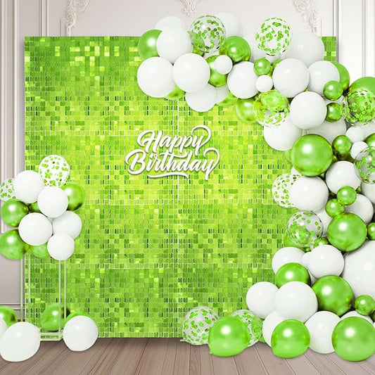 36 PCS Green Shimmer Wall Backdrop, Square Sequin Photo Backdrops Panel, Glitter Wall Background for Birthdays, Weddings, Halloween, Engagements, Disco Bachelorette Party Decoration (6FTx6FT)