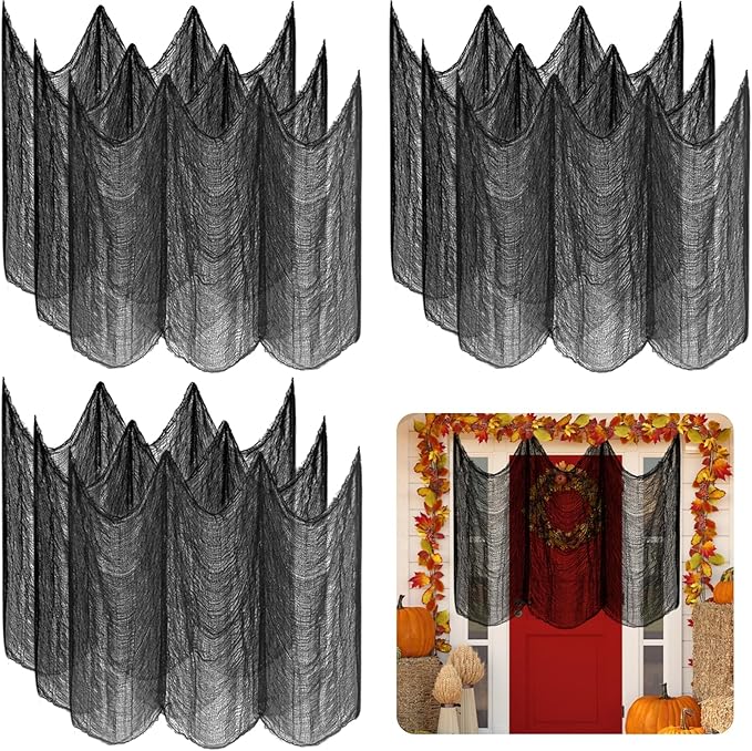 ZeeDix 9 Pack Black Halloween Creepy Cloth 30 x 75 Inch Halloween Decoration Spooky Scary Gauze Cloth Black Cheesecloth for Party Supplies Outdoor Yard Home Wall Doorways