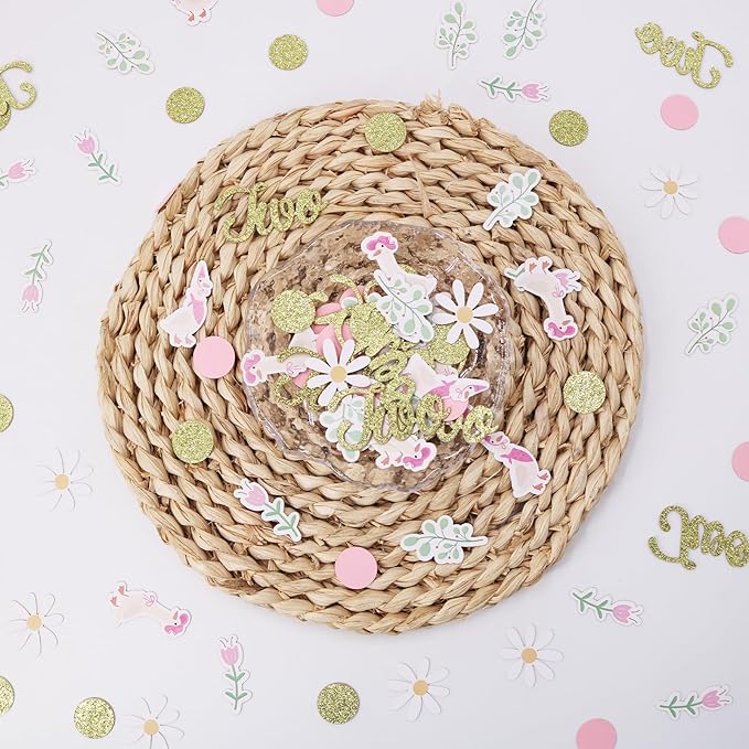 220PCS Two Silly Goose Birthday Decorations for Girl, Goose Dot Leaves Flower 2nd Birthday Confetti for Pink and Gold 2 Year Old Bday Decor