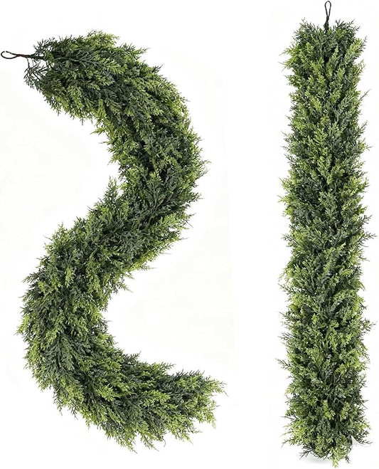 Bdor 2Pcs 6ft Artificial Cedar Garland for Christmas Decoration – Realistic Faux Greenery Garland with Dense Pine Branches for Fireplace Mantel, Staircase, Doorway, Indoor Outdoor Holiday Decor