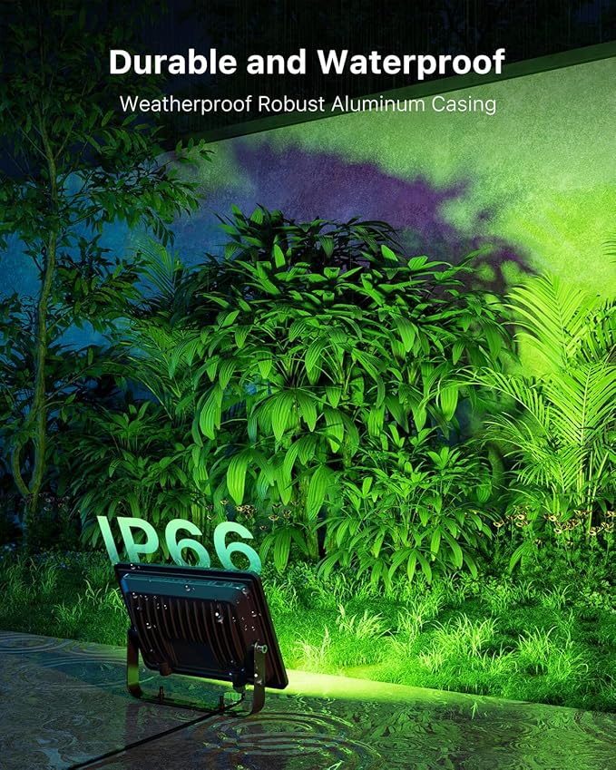 2 Pack 50W Christmas Led Flood Lights 500W Equi Color Changing with Remote Waterproof 16 Multicolor RGB Lamp Indoor or Outdoor Up Lighting for Xmas Wreath, Snowman, Nativity Scene, Decoration, Statues