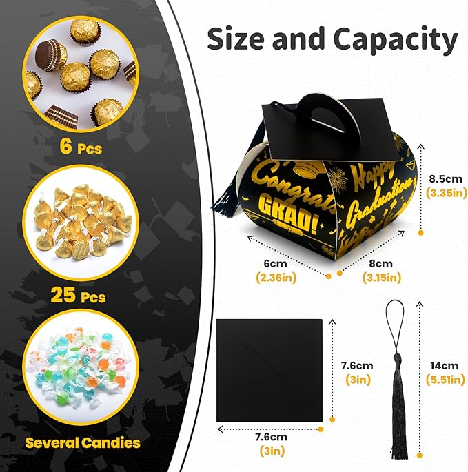 COTOPHER 36 Pcs Graduation Cap Gift Boxes with Tassel, Class of 2025 Graduation Candy Boxes Centerpieces for Tables Party Decorations, Mini Treat Chocolate Box Graduate Favors Supplies
