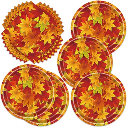 Egami 40pcs Thanksgiving Party Supplies,include 20 Dessert plate and 20 Napkin,Thanksgiving Party Plate Napkin Set，Used for Maple Leaf Party Decoration