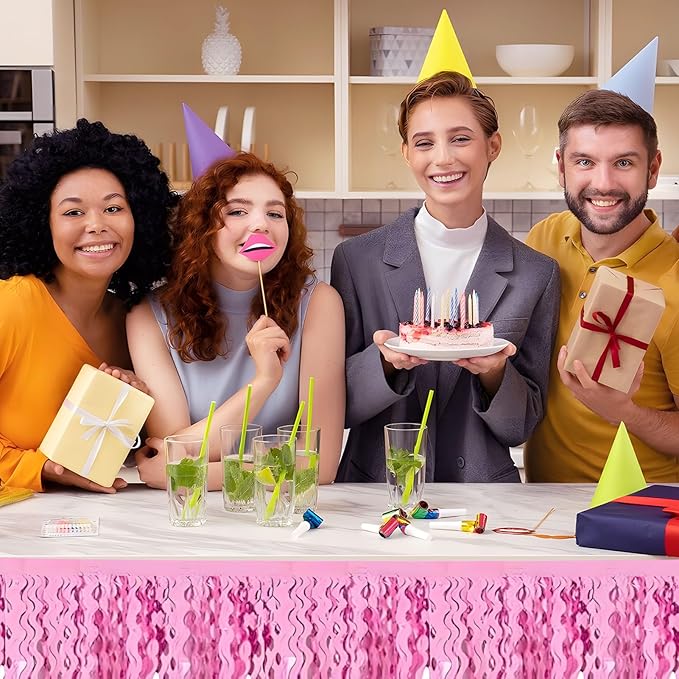 6 Pack 10 Feet Pink Wave Foil Fringe Garland Metallic Tinsel Streamers Banner Wall Hanging Curtain Backdrop for Parade Floats, Mother's Day, Easter, Wedding, Birthday Party Decoration