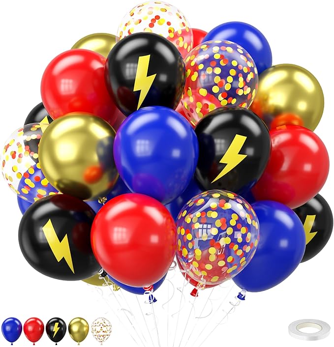 Red Blue Gold Balloons, 12 Inch Red Blue Black Helium Balloons with Confetti Balloon Carnival Circus Birthday Party for Boys Baby Shower Wedding Party Decoration Supplies
