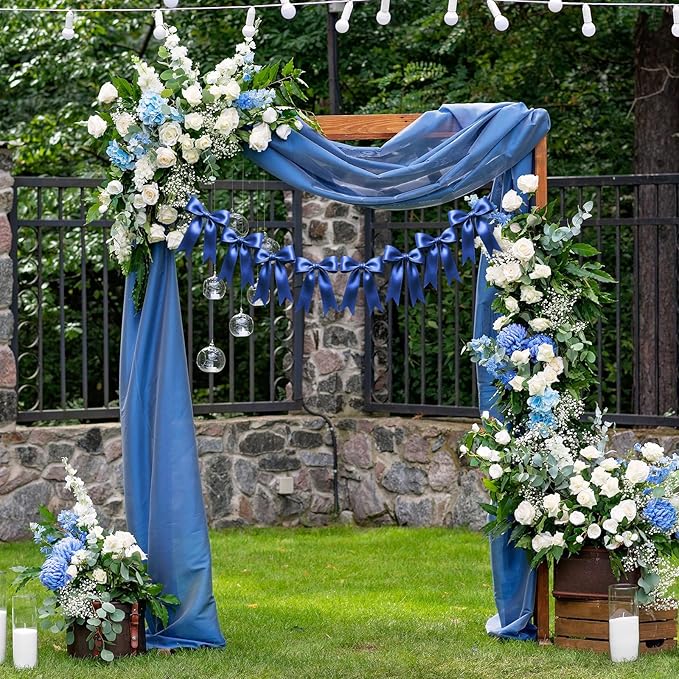 1 String of 8PCS Navy Blue Bow Garland Banner Decoration,Pre-Strung Satin Ribbon Ornaments for Birthday,Bachelorette Party,Bridal Shower,Wedding,Engagement,Baby Shower,Graduation Decor,Anniversary