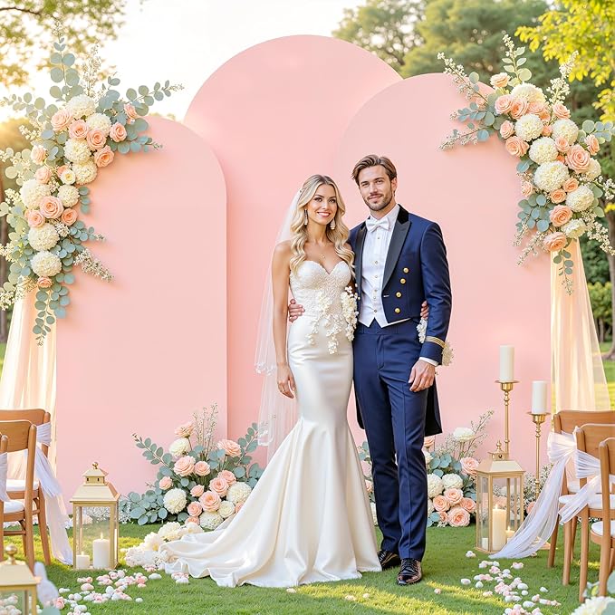 (7.2FT, 6.6FT, 6FT) Wedding Arch Cover Set of 3 Dusty Rose Spandex Fitted Arch Cover for Round Top Chiara Backdrop Stand Covers for Birthday Party Banquet Photo Background Decoration