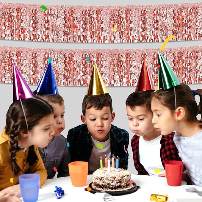 6 Pack 10 Feet Rose Gold Wave Foil Fringe Garland Metallic Tinsel Streamers Banner Wall Hanging Curtain Backdrop for Parade Floats, Mother's Day, Easter, Bachelorette, Wedding Party Decoration