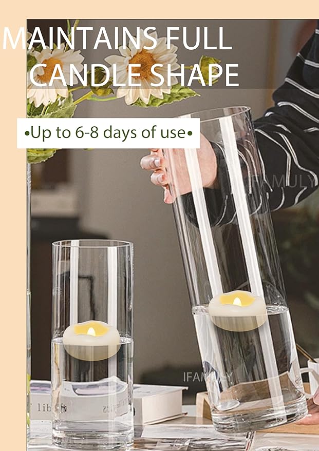 Floating Candles, 24 Packs 2.3 Inch Flameless LED Candle, 160+ Hour Battery Operated Waterproof Tealights for Wedding Centerpieces Marriage Proposals Pool Party Cylinder Vases Spa Christmas New Year