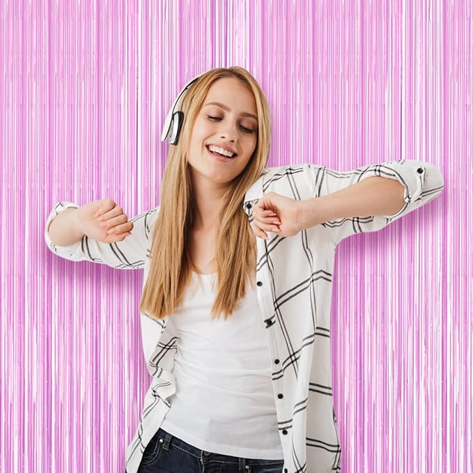 2 Pack Pastel Purple Foil Fringe Backdrop Curtains, Tinsel Streamers Birthday Party Decorations for Girl, Fringe Backdrop for Graduation, Baby Shower, Gender Reveal, Halloween Party