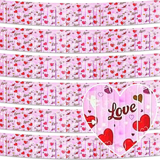 6 Pack 10 Feet Love Pink Wave Foil Fringe Garland Metallic Tinsel Streamers Banner Wall Hanging Curtain Backdrop for Parade Floats, Mother's Day, Easter, Wedding, Birthday Party Decoration