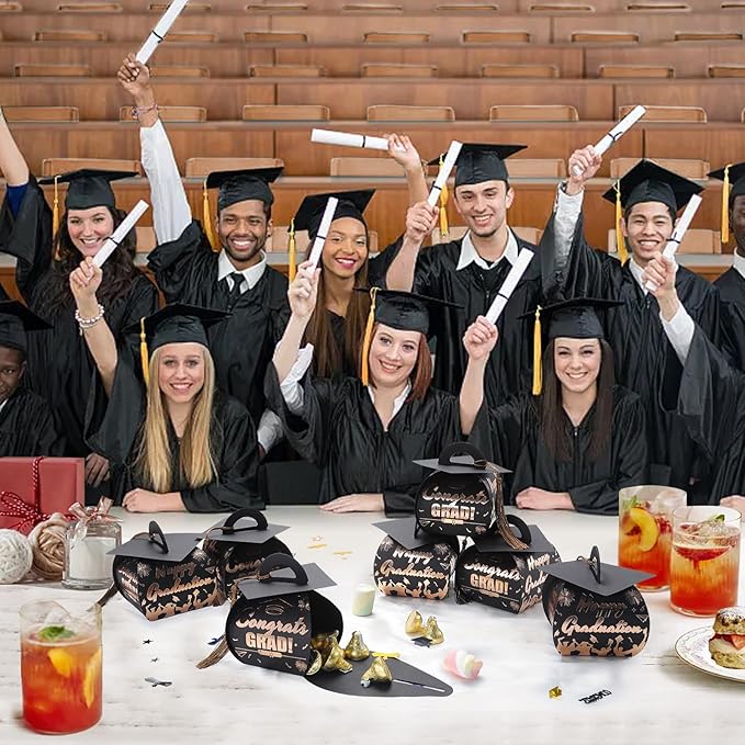 COTOPHER 36 Pcs Graduation Cap Gift Boxes with Tassel, Class of 2025 Graduation Candy Boxes Centerpieces for Tables Party Decorations, Mini Treat Chocolate Box Graduate Favors Supplies