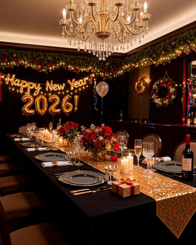 Nervure 175PCS Black Plastic Plates - Disposable Black Gold Party Plates & Pre Rolled Napkins with Cutlery for 25 Guests, 50Plates, 75Silverware, 25Cups, 25Napkin for Wedding & Party & New Year