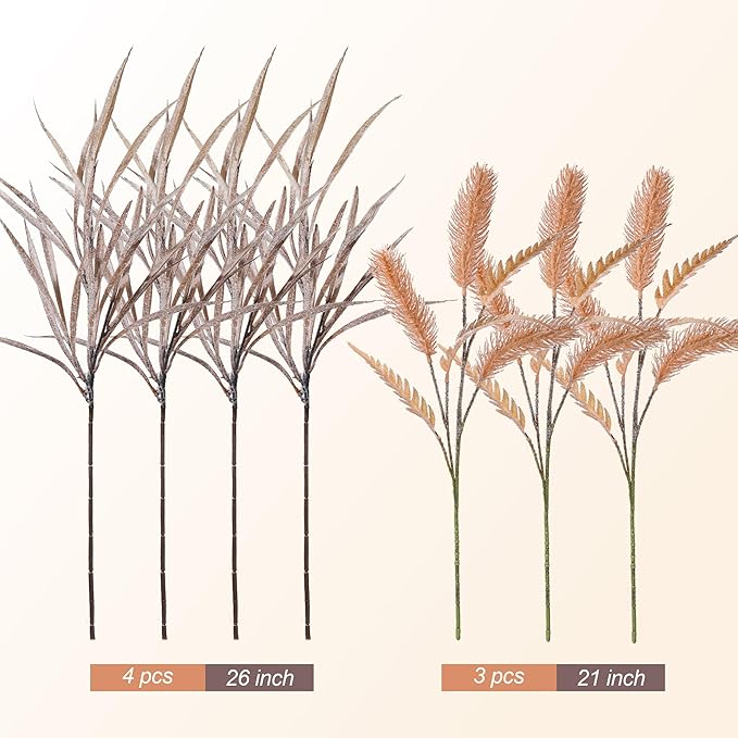 7 PCS Christmas Stems for Vases, 26 in Faux Stems Fake Plants Winter Stem Greenery Branches Fake Leaves Faux Foliage for DIY Craft Garland Home Kitchen Office Indoor Centerpiece Table Decor, Orange