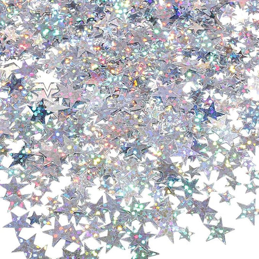 60g Star Confetti Glitter Star Table Confetti, Metallic Foil Star Glitter, Table Decorations for Party Wedding birthday graduation Decorations(Glitter Silver Set, 10mm and 6mm)