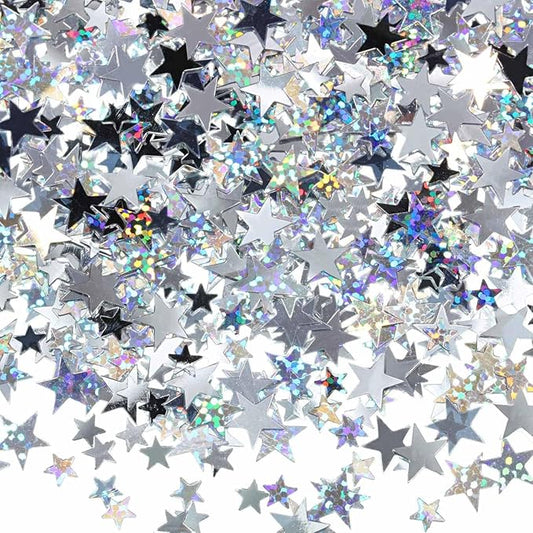 60g Star Confetti Glitter Star Table Confetti, Metallic Foil Star Glitter, Table Decorations for Party Wedding birthday graduation Decorations(Glitter Silver and Multicolor Set, 10mm and 6mm)