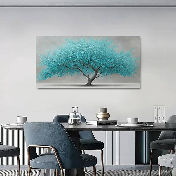 Tree of Life Wall Art for Living Room Bedroom Teal Blue Nature Print Picture Painting Large Framed Wall Decor for Bathroom Office Modern Home Botanical Landscape Wall Decorations Artwork Size 20x40 Ready to Hang