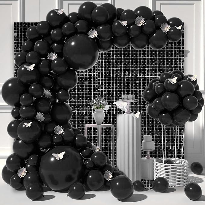 36 PCS Black Shimmer Wall Backdrop, Square Sequin Photo Backdrops Panel, Glitter Wall Background for Birthdays, Weddings, Halloween, Engagements, Disco Bachelorette Party Decoration (6FTx6FT)