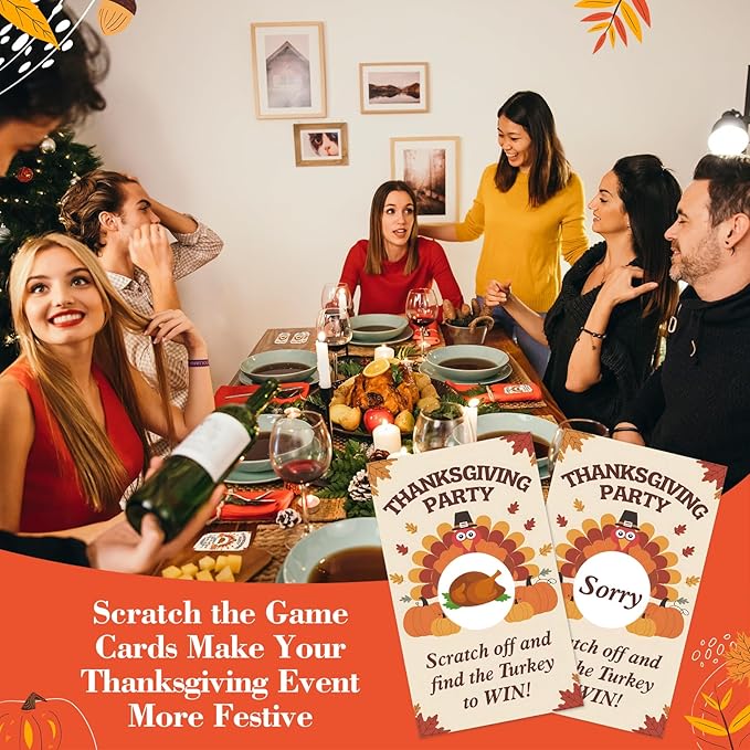 Thanksgiving Scratch Off Cards, 50pcs Fall Harvest Party Scratch Off Tickets, Autumn Game Cards for Adults Family Groups Supplies Classroom Activities - B01