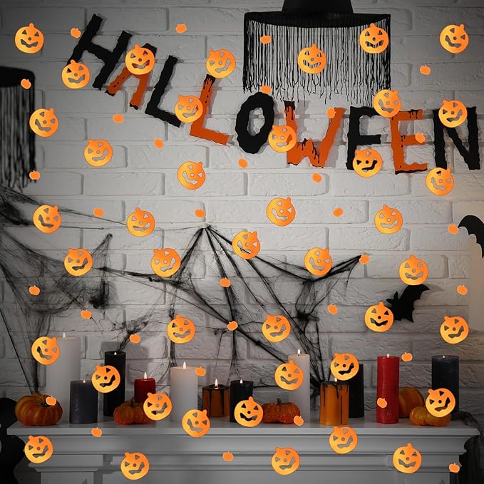 MARFOREVER Halloween Pumpkin Confetti Table Decorations, Orange Pumpkin Scatter Confetti Party Table Decor Mixed Size Pumpkin Sprinkles for Fall Halloween Party Supplies